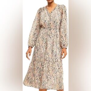 LOFT Shimmer Paisley V-Neck Midi Dress
